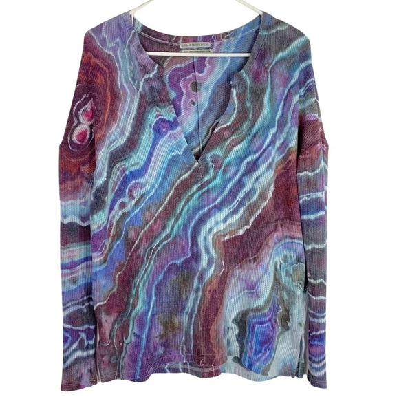 Handmade Geode Tie Dye Thermal Tee Tunic Womens XS Oversized UO Urban Outfitters - Picture 1 of 12